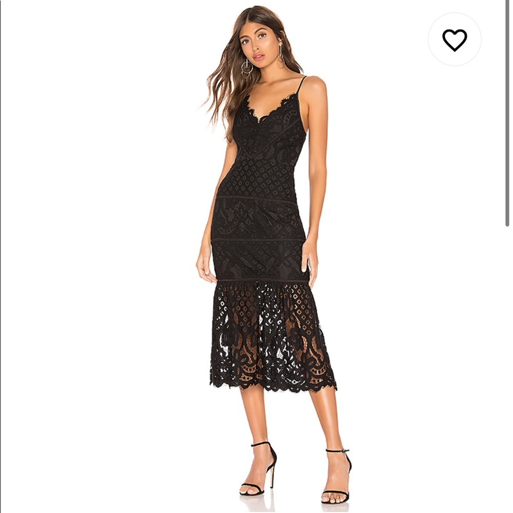 Lovers + Friends Black Lace Midi Dress